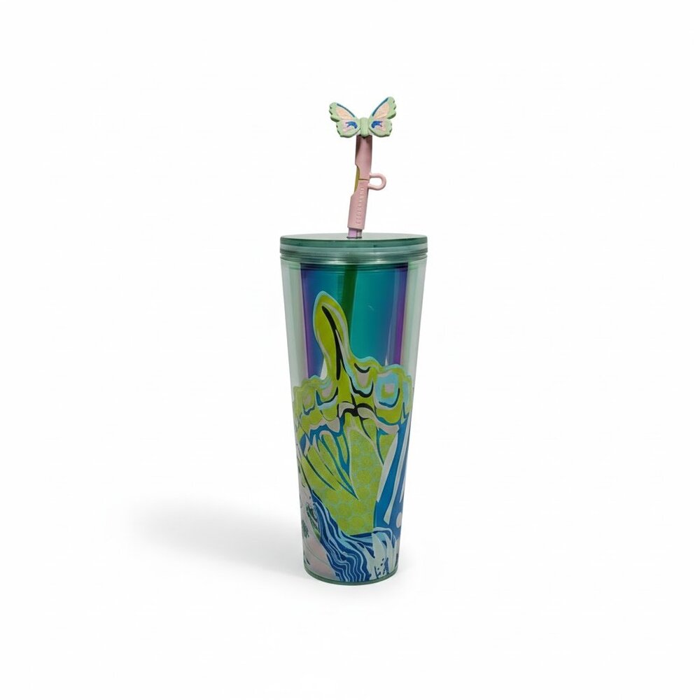 NWT Starbucks Summer 2024 Iridescent Canna Lily Butterfly Staw Topper Cold Cup